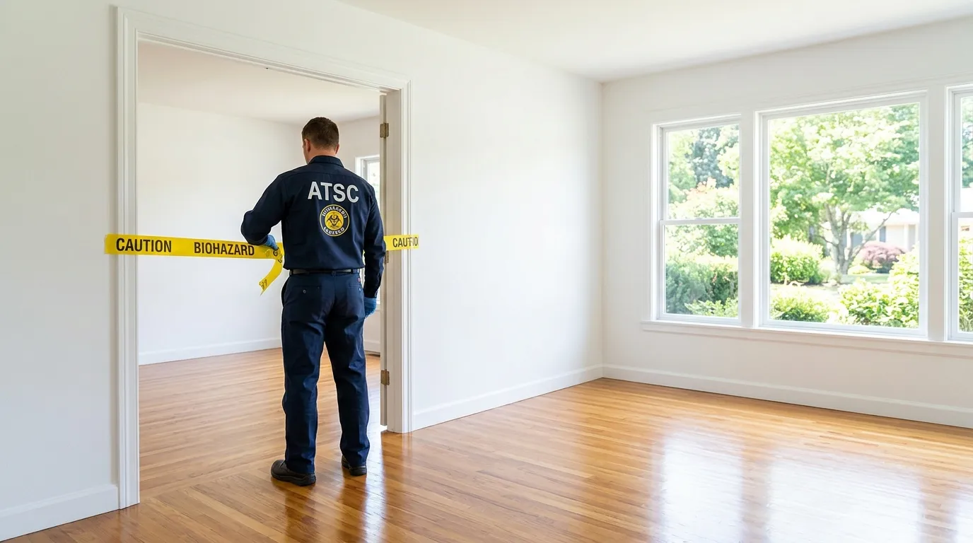 Certified biohazard cleanup crew performing Decomposition Cleanup in Shirley